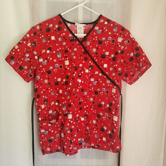 Scrubs Tops - Scrubs Top Red Scrub Medical Vet Dental Tie for Front or Back Women Size M